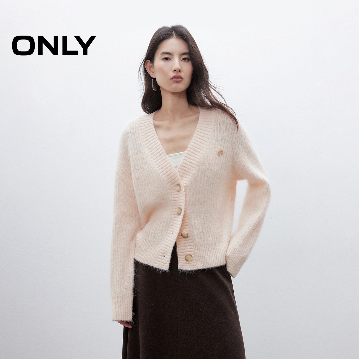 ONLY松弛落肩宽松纽扣开衫针织衫