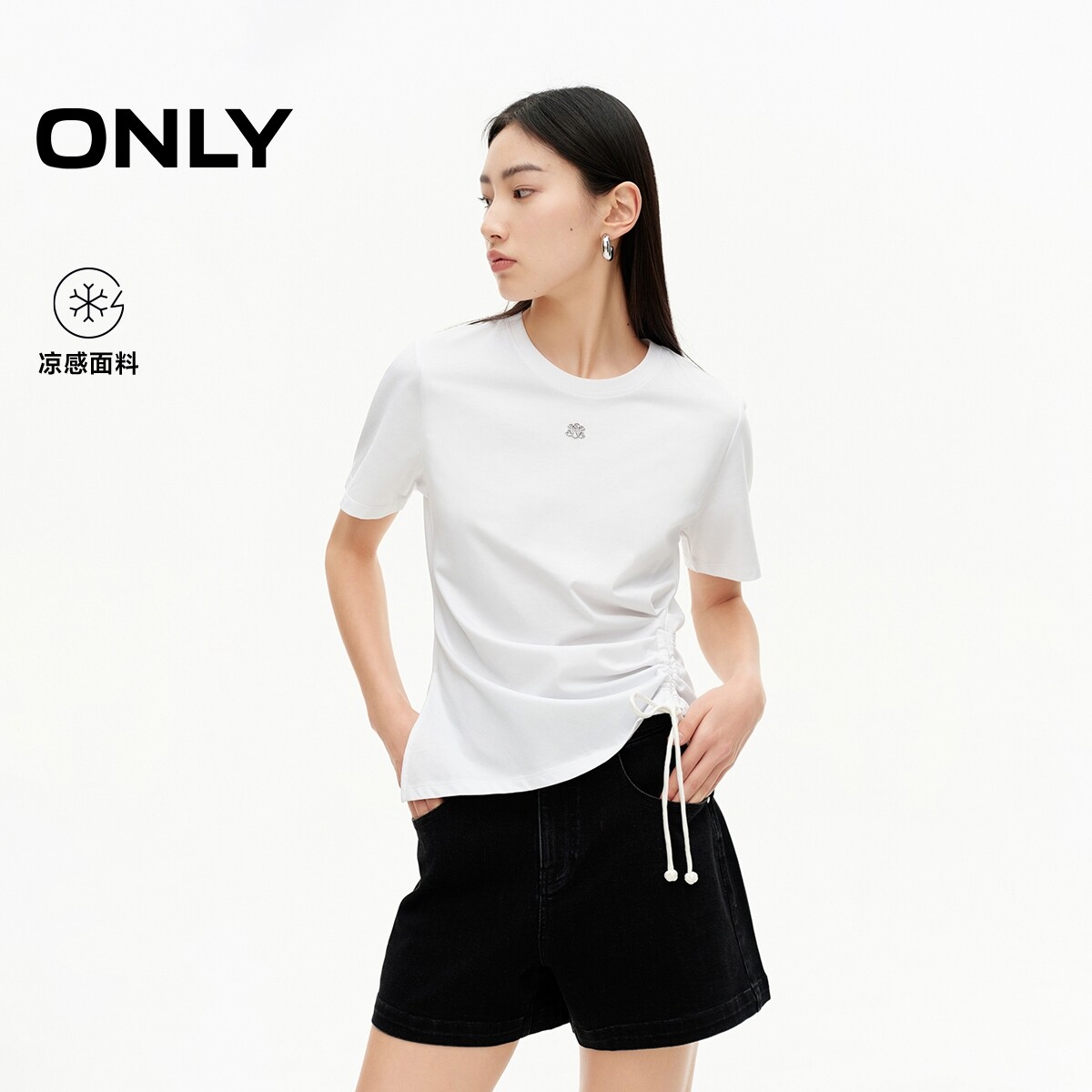 ONLY简约纯色抽绳短袖正肩T恤