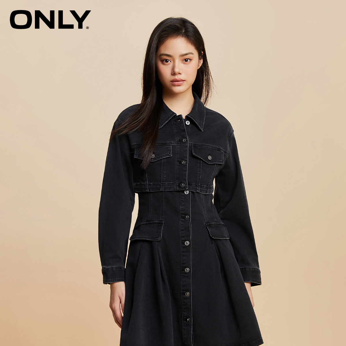 ONLY气质百搭翻领短款牛仔外套