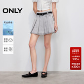 ONLY2025夏季 新款 做旧水洗A字腰带中腰牛仔裙短裙百褶裙半身裙女
