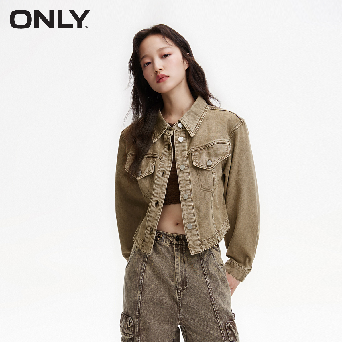 ONLY金属纽扣翻领短款外套