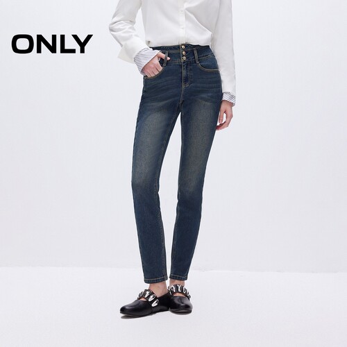 ONLY高腰修身九分铅笔裤牛仔裤