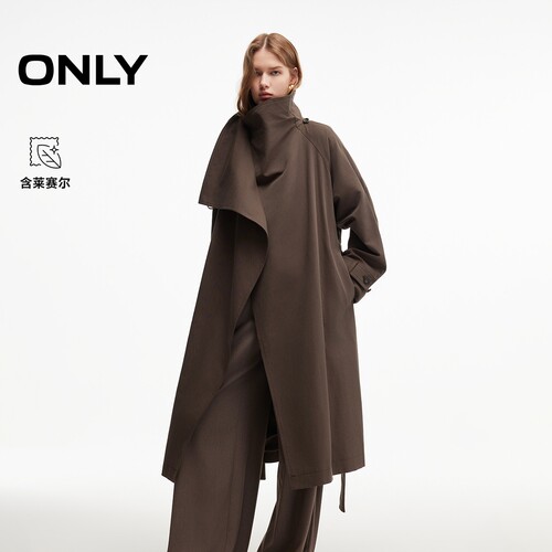 ONLY含莱赛尔两穿大翻领长款风衣