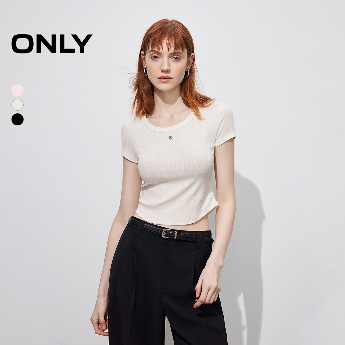 ONLY简约修身显瘦正肩圆领T恤女