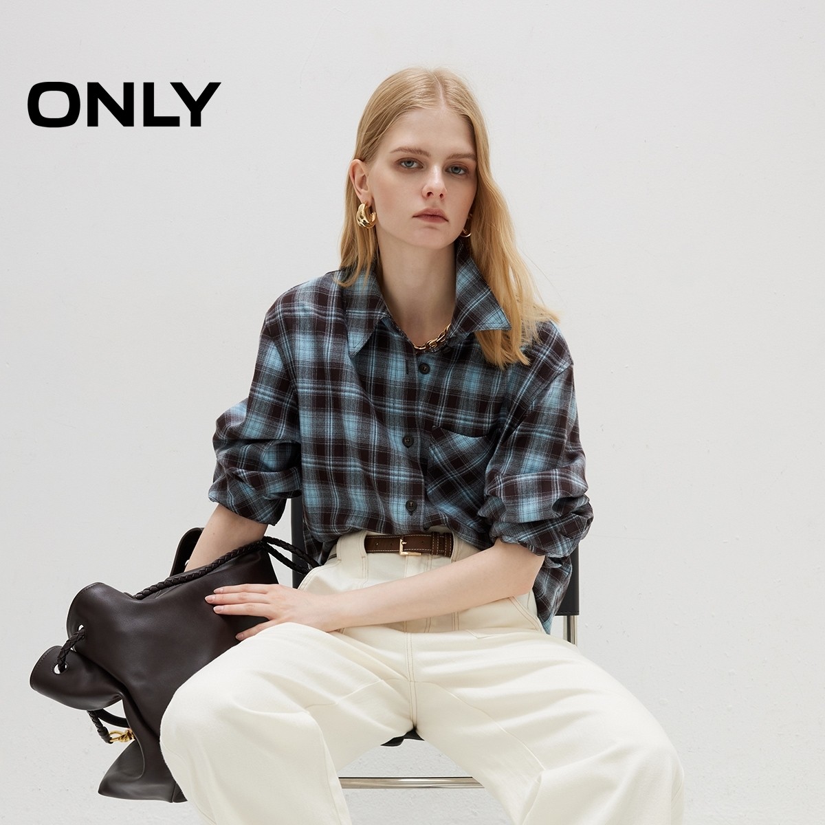 ONLY2025秋冬新款松弛宽松舒适自在翻领撞色格纹落肩长袖衬衫女,女装/女士精品,衬衫,淘宝优惠券,粉丝福利购,淘宝优惠卷