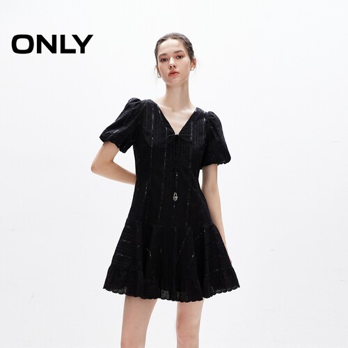 ONLYV领泡泡袖A字短裙连衣裙