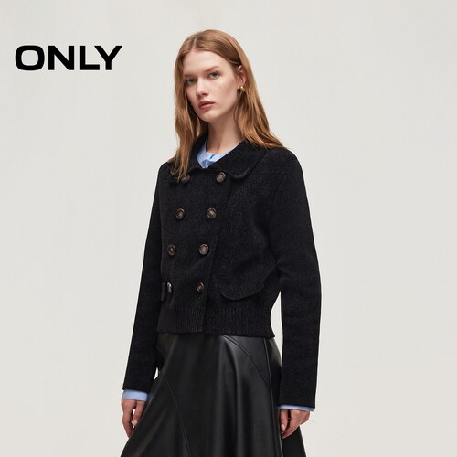 ONLY双排扣正肩显瘦翻领针织衫