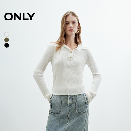 ONLY高智感polo领微落肩针织衫