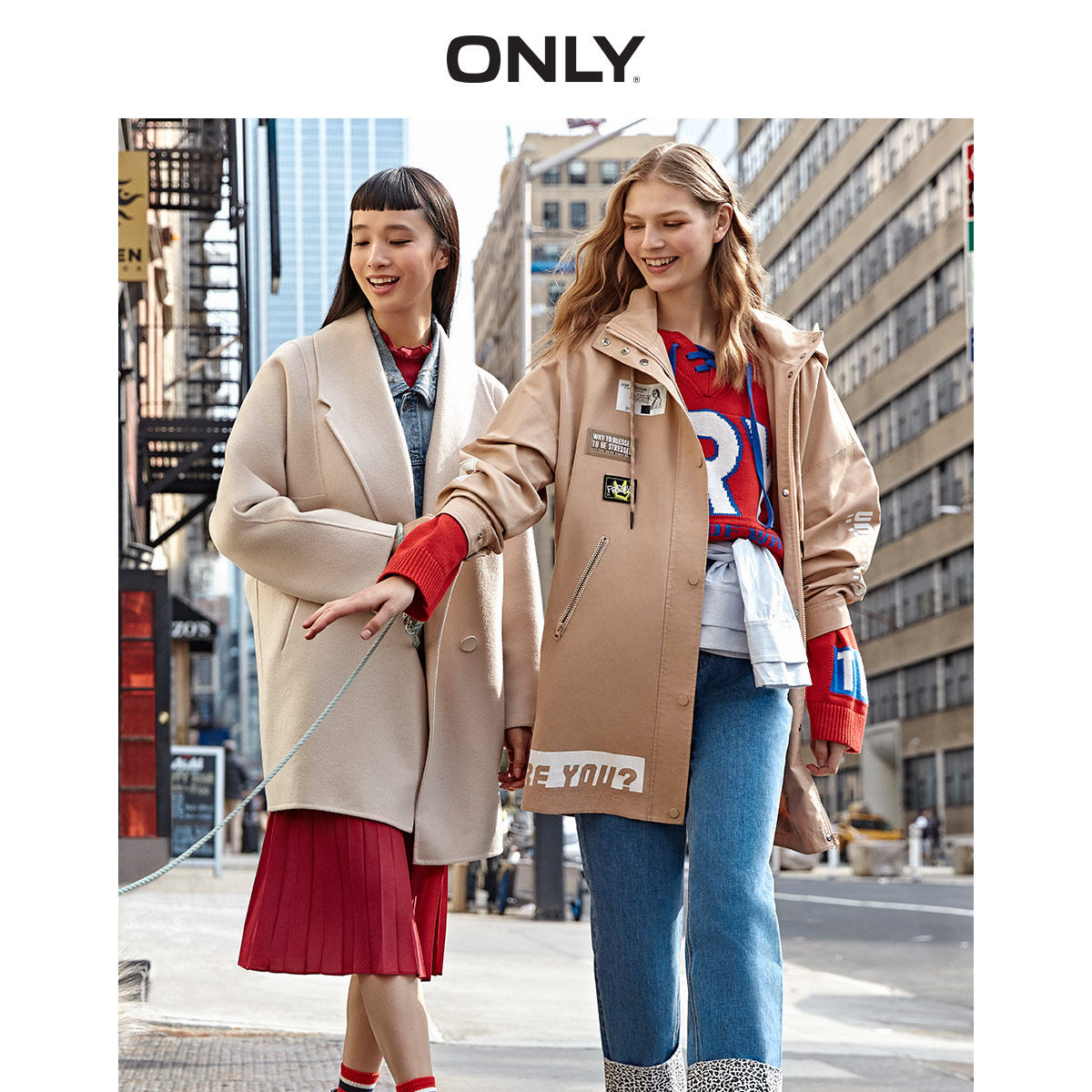 ONLY奥莱秋季新款宽松字母印花中长款风衣外套女|119336511