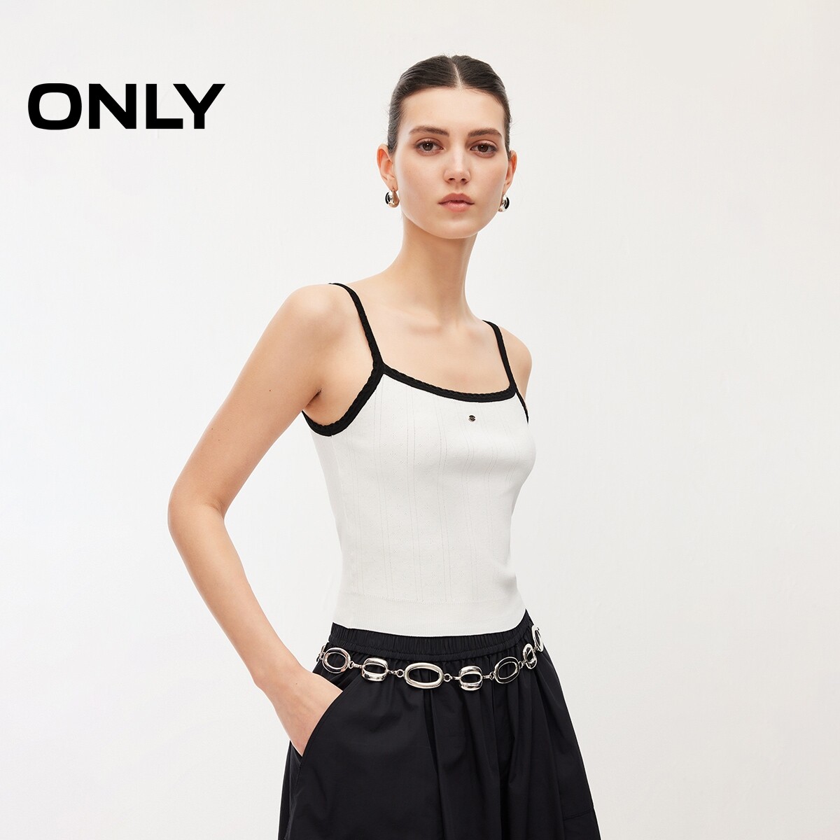 ONLY波浪细肩带设计针织吊带背心