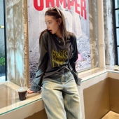 WE11DONE T恤 字母印花水洗做旧长袖 FUGUI小众潮牌美式 休闲打底衫