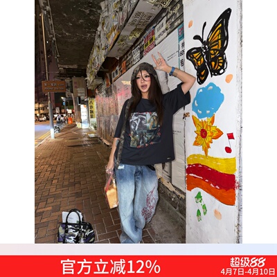 PalyHollywood水洗做旧破坏短袖