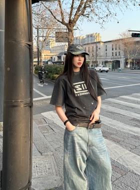 GRAILZ PROJECT潮牌水洗做旧泼墨字母印花短袖高街美式休闲T恤Tee