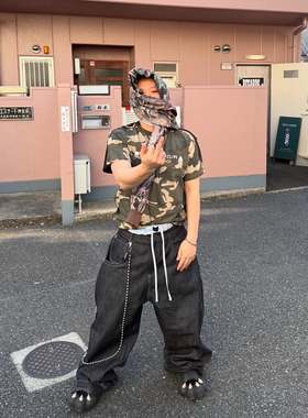 Grailz Project GR美式夏季骷髅迷彩印花双面穿短袖宽松休闲T恤