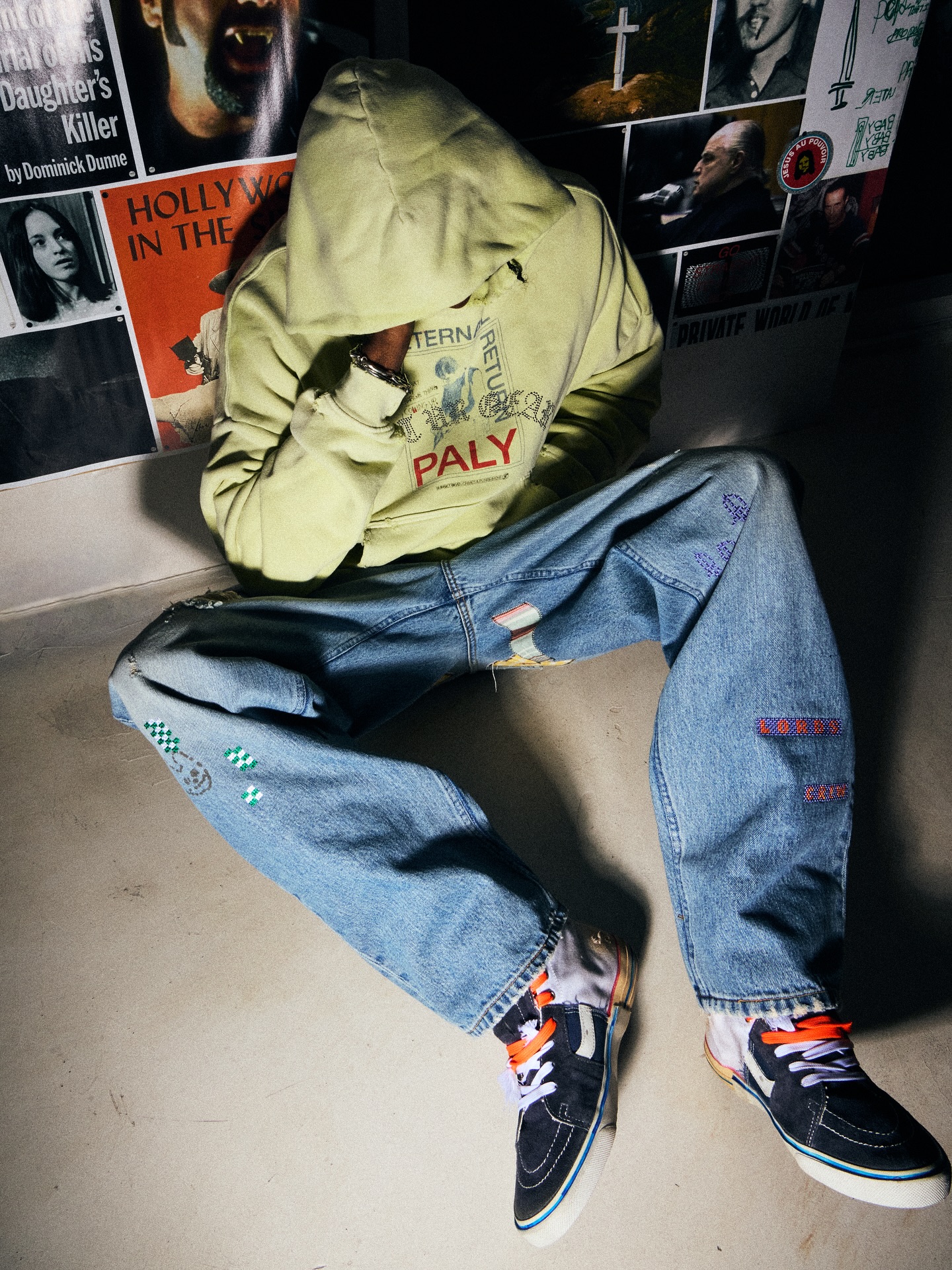 Paly Hollywood永恒轮回字母水洗做旧破坏连帽衫卫衣边伯贤同款