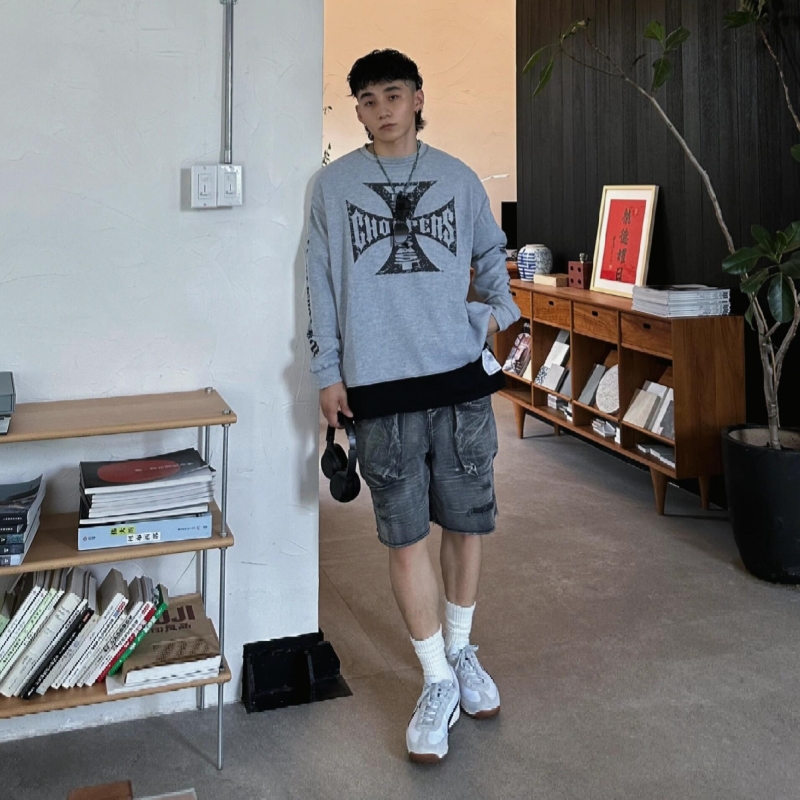 ERD忧郁富二代华夫格十字字母长袖T恤美式休闲VIBE风高街男女卫衣