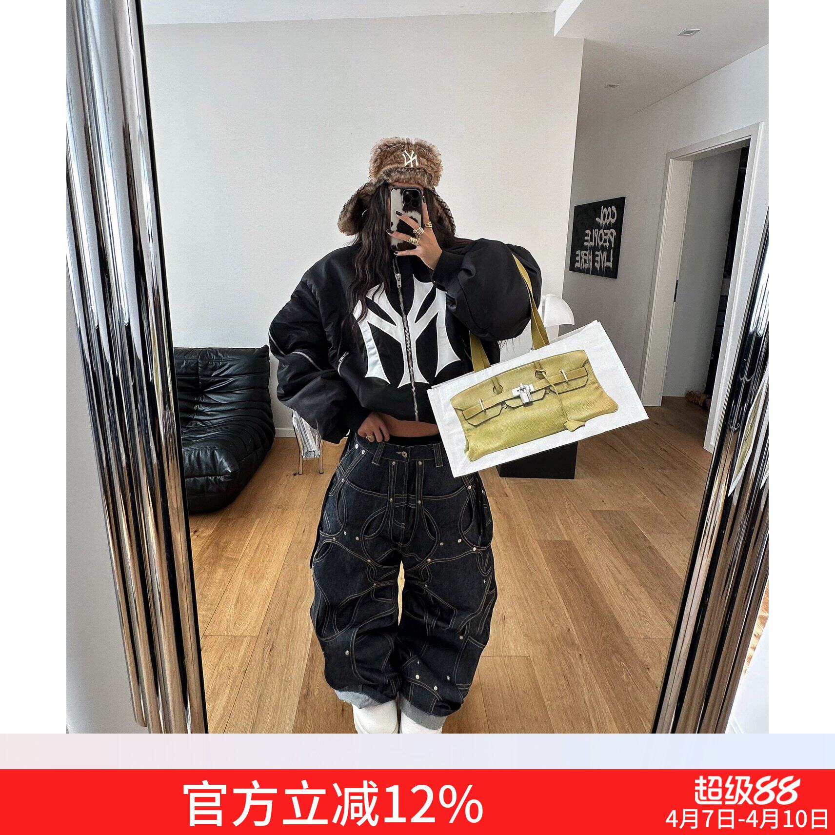 Mowalola美式休闲贴布拉链棉服Bomber飞行夹克棒球外套金主训同款