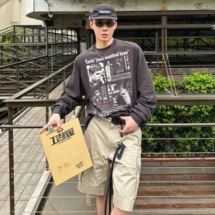 T恤 休闲宽松长袖 ERD忧郁 富二代潮牌叛逆青年做旧洗水卷边美式