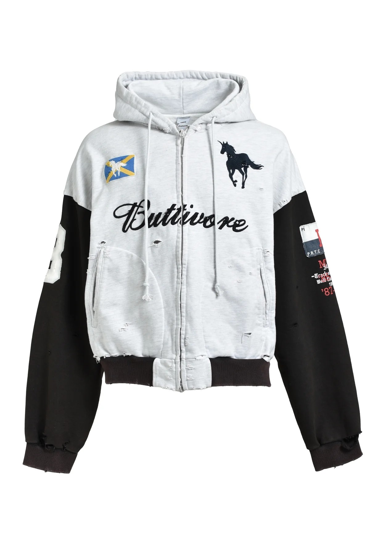 thumbnail for Protocol Index reworks distressed embroidery destruction zipper hoodies sweatshirts American casual war horse jackets