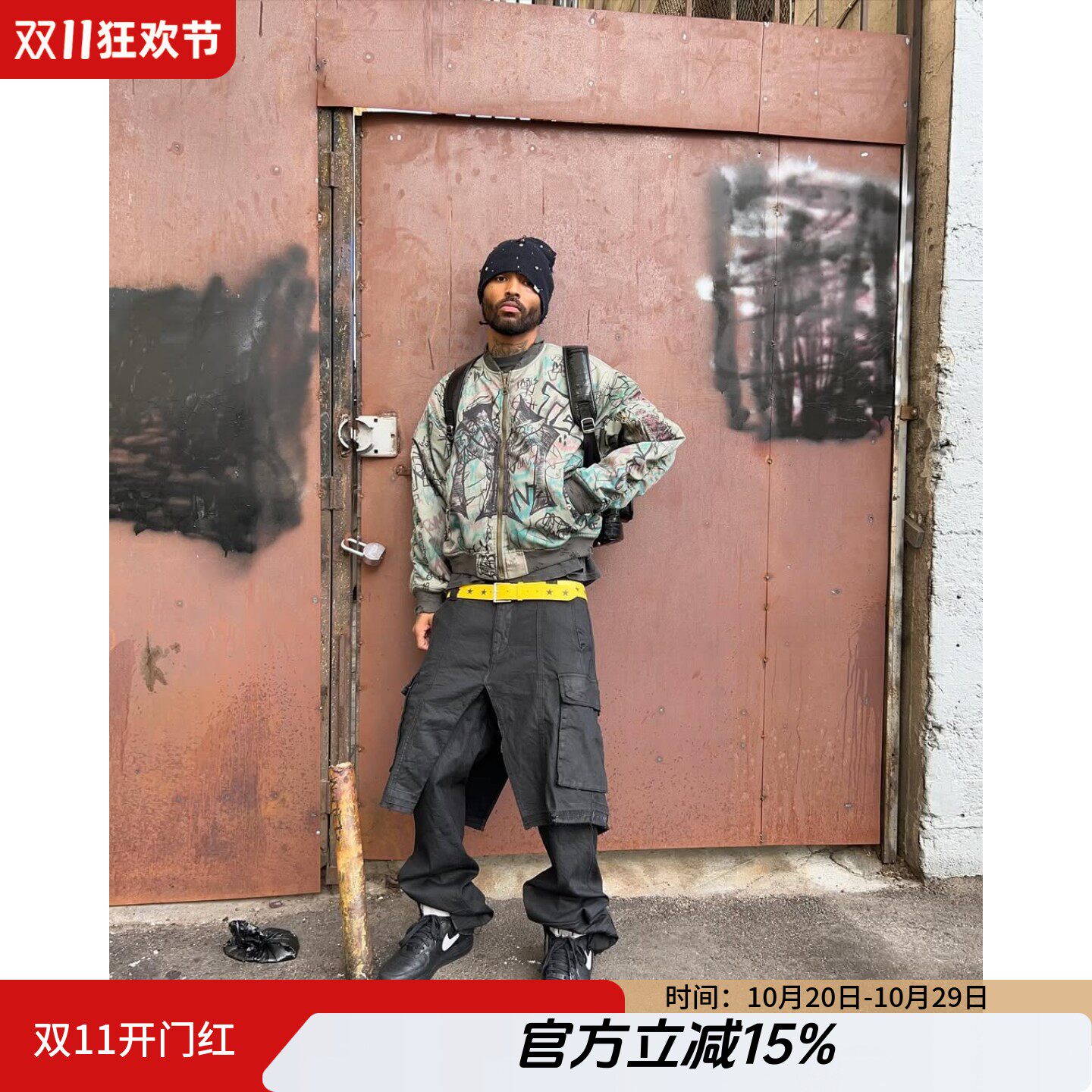 Mowalola破洞涂鸦棉服连帽外套