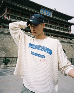 T恤Boxy休闲卫衣 字母人像印花华夫格长袖 Paly hollywood米卡同款