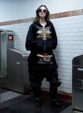 GRAILZ PROJECT GR蛇年限定乐队破洞拉链连帽衫卫衣美式休闲外套