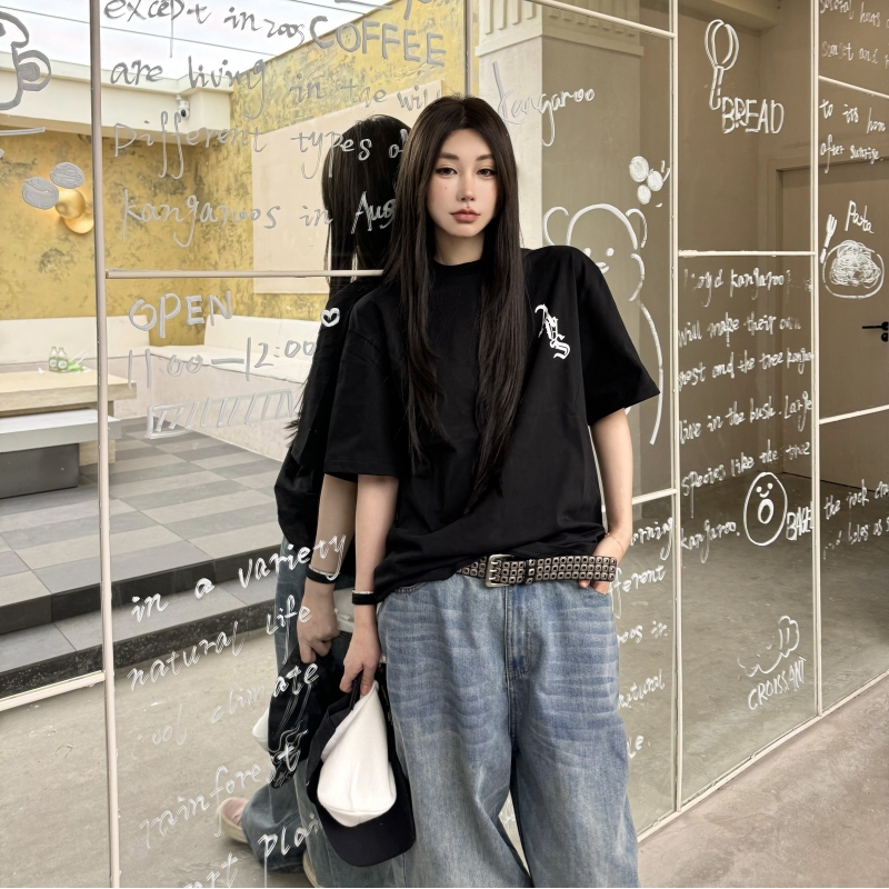 Askyurself简约字母美式休闲短袖