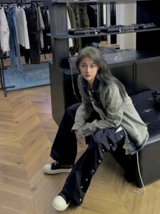 RO小众潮牌美式做旧水洗扎染宽松夹克高街牛仔衣外套张艺兴同款