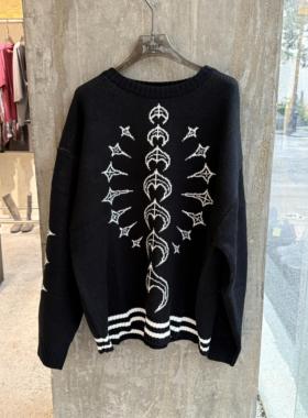 Thug club星月提花撞色条纹Logo针织衫美式休闲宽松情侣流行毛衣
