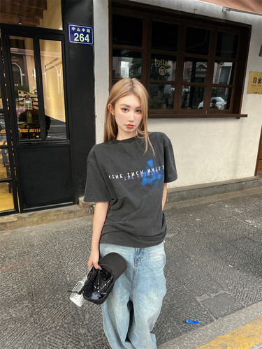vintagetee美式情侣做旧短袖INS