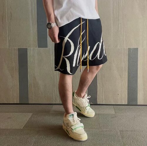 RHUDE美式休闲针织嵌花字母短裤
