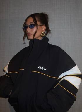 Drew Justin Bieber同款刺绣字母冰球夹克美式休闲Bomber棉服外套