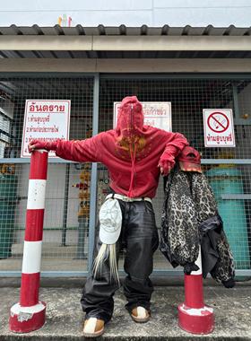 Grailz Project GR美式双头鸟手套做旧拉链帽衫外套休闲重磅卫衣