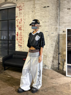 Protocol lndex假三腰国旗刺绣拼接阔腿裤美式宽松休闲直筒运动裤