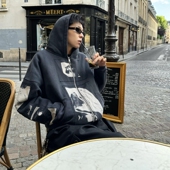 ERD忧郁 卫衣高街休闲cleanfit外套 富二代麦当娜贴布拉链连帽衫