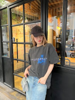 vintagetee美式情侣做旧短袖INS