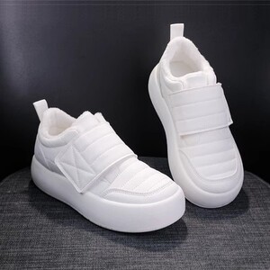 冬天白色女鞋一脚蹬软底冬加绒护士鞋冬季保暖小白鞋秋冬二棉鞋女