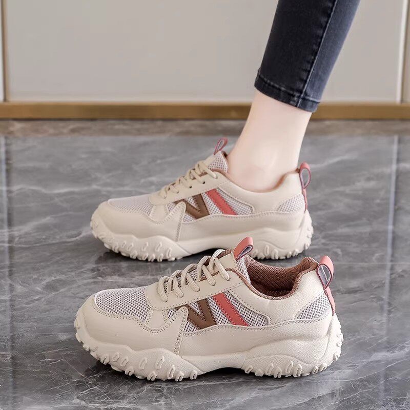 鞋子女款2026新款春季百搭休闲运动鞋软底防滑登山旅游鞋网面透气