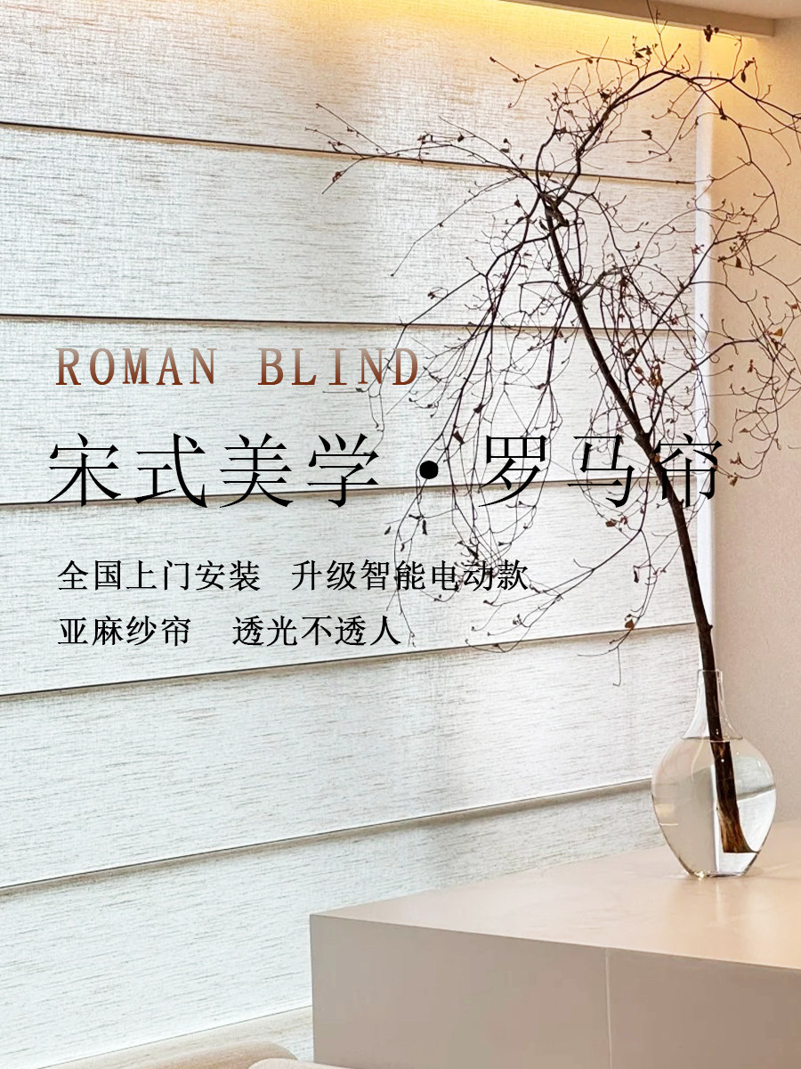 罗马帘纱帘透光不透人宋式美学客厅中式电动窗帘隔断遮光升降卷帘