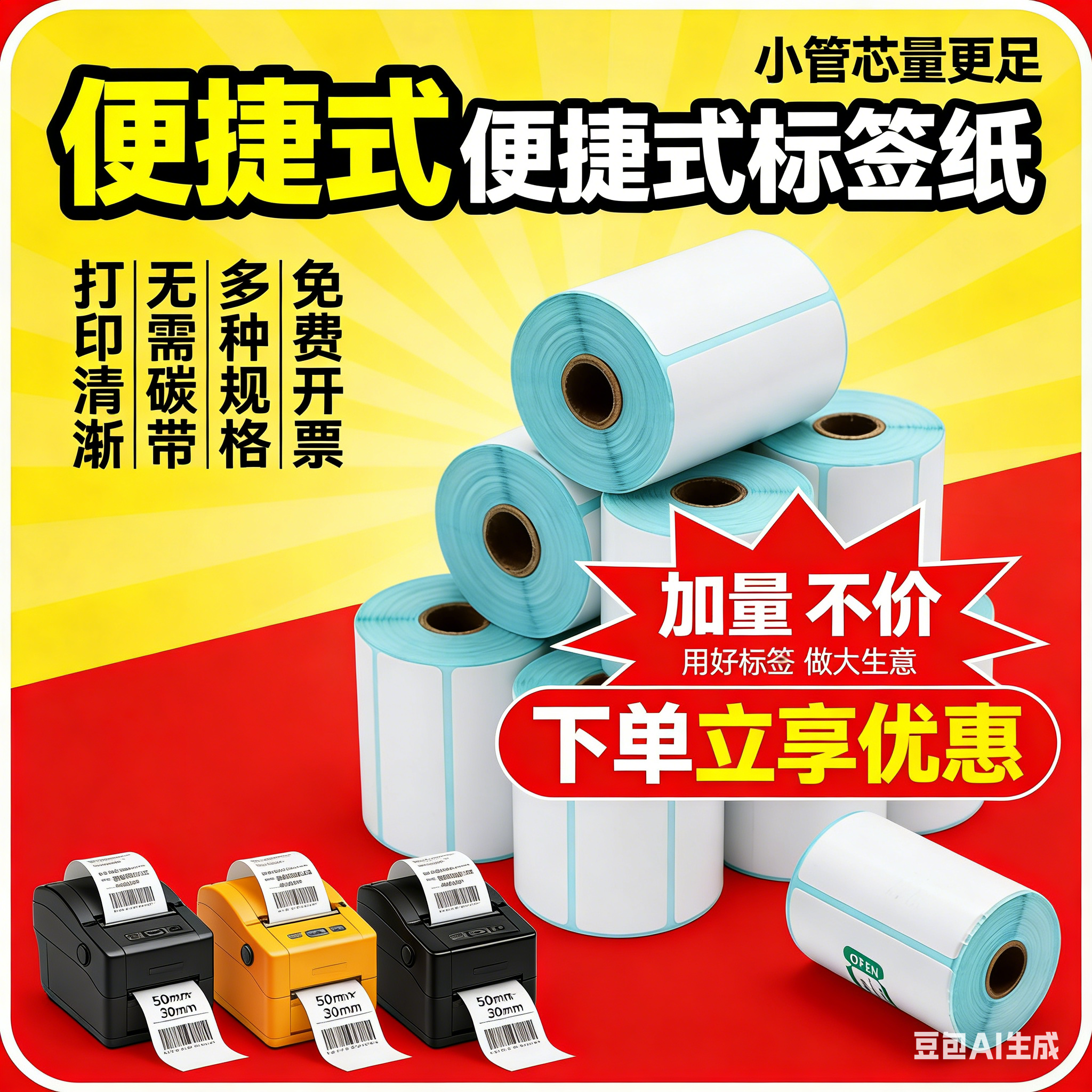 图大师小卷芯三防热敏纸不干胶标签 25/30/40/50/60/70 条码P323B防水防油佳博M322便携式手持打印机箱唛吊牌