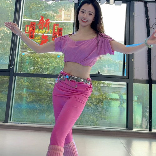 悦梦风璐肚皮舞新款套装演出服班服气质练功服显瘦初学包臀裤子
