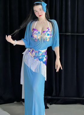 悦梦风璐新款肚皮舞练功服装 baladi shaabi 民俗撞色袍子初学
