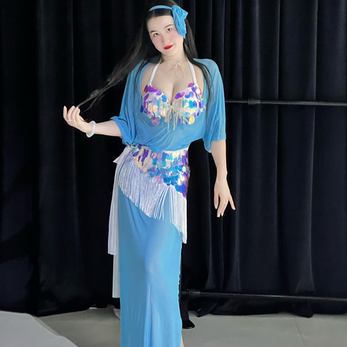 悦梦风璐新款肚皮舞练功服装 baladi shaabi 民俗撞色袍子初学