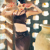 悦梦风璐肚皮舞高级感气质咖色套装 显瘦练功服演出服 长裙埃风大码