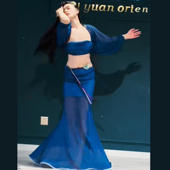 悦梦风璐肚皮舞新款 演出服班服气质练功服显瘦初学仙女鱼尾裙 套装