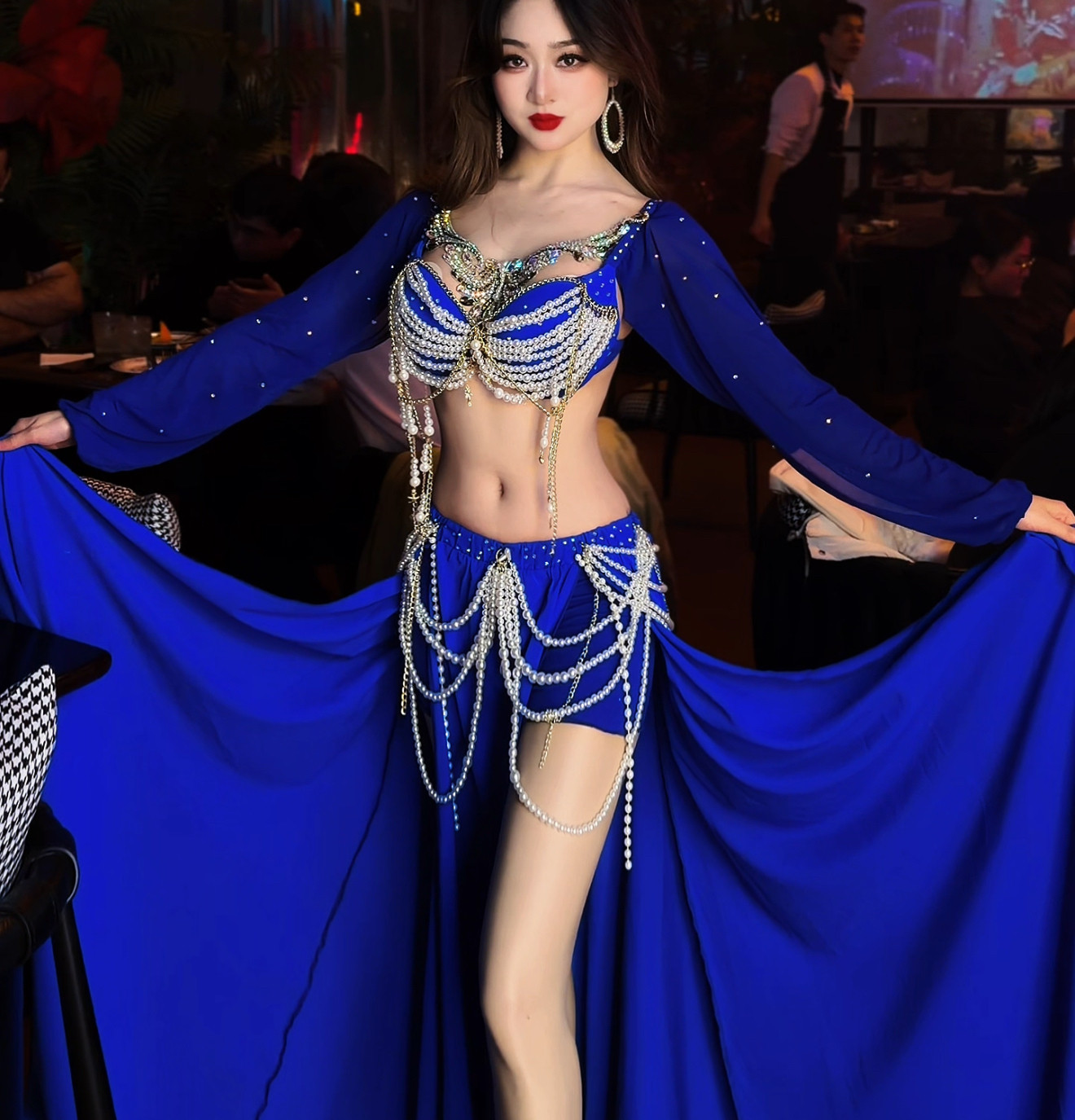 悦梦风璐肚皮舞新款套装演出服班服气质练功服显瘦初学仙女鱼尾裙