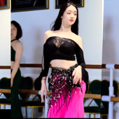 悦梦风璐肚皮舞练功服长裙莫代尔紫玫红抹胸开叉初学者百搭大码