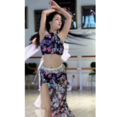 悦梦风璐肚皮舞服练功服春夏新款 系脖蕾丝演出服2024舞蹈服鱼尾裙