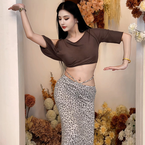 悠然梦璐肚皮舞服装新款性感豹纹上衣豹纹半身裙女演出服套装