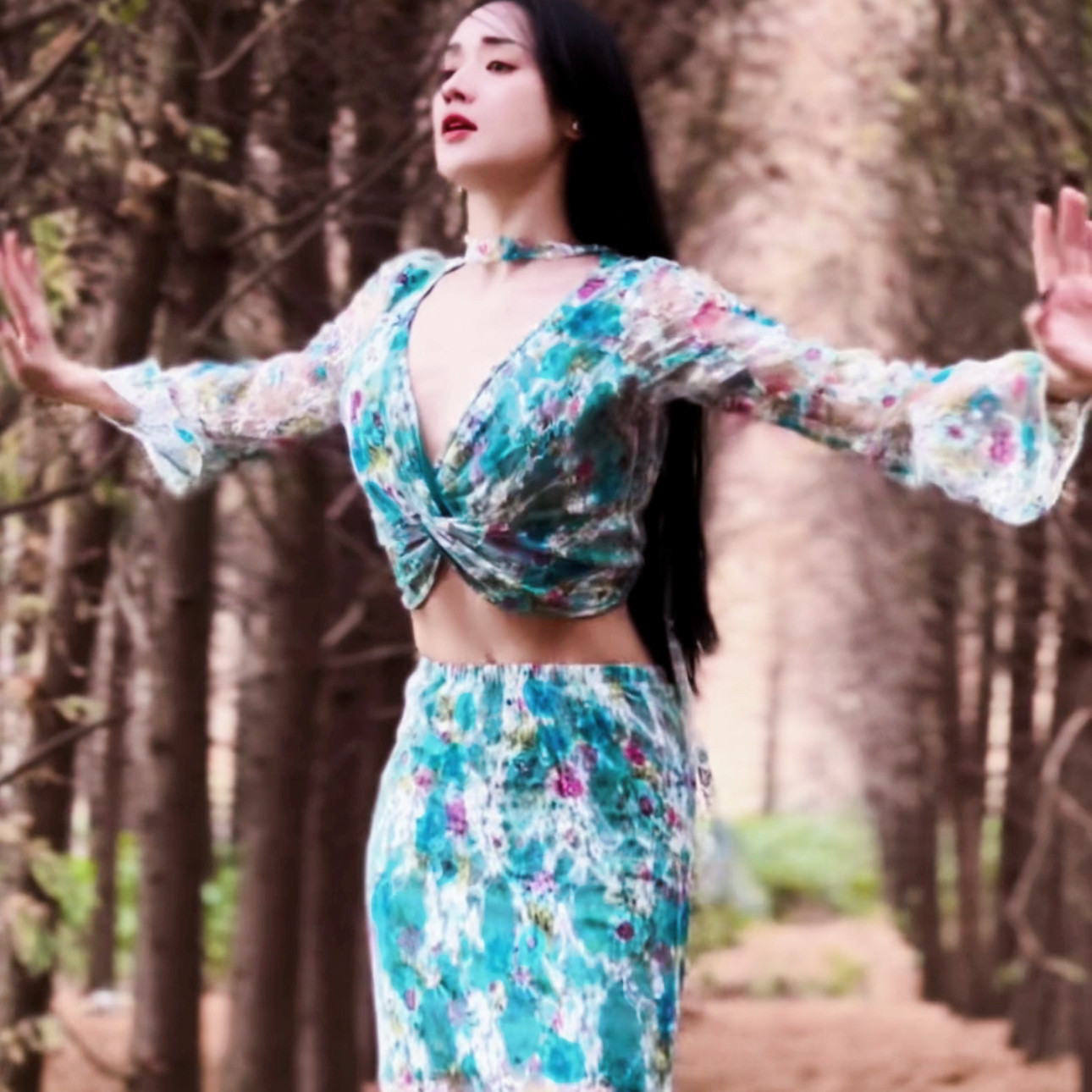 悦梦风璐肚皮舞新款套装演出服班大码性感气质蓝色蕾丝仙女埃及